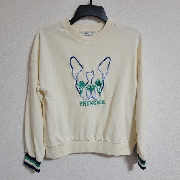 ESP Tops - Frenchie Cream Sweatshirt with Embroidered Design